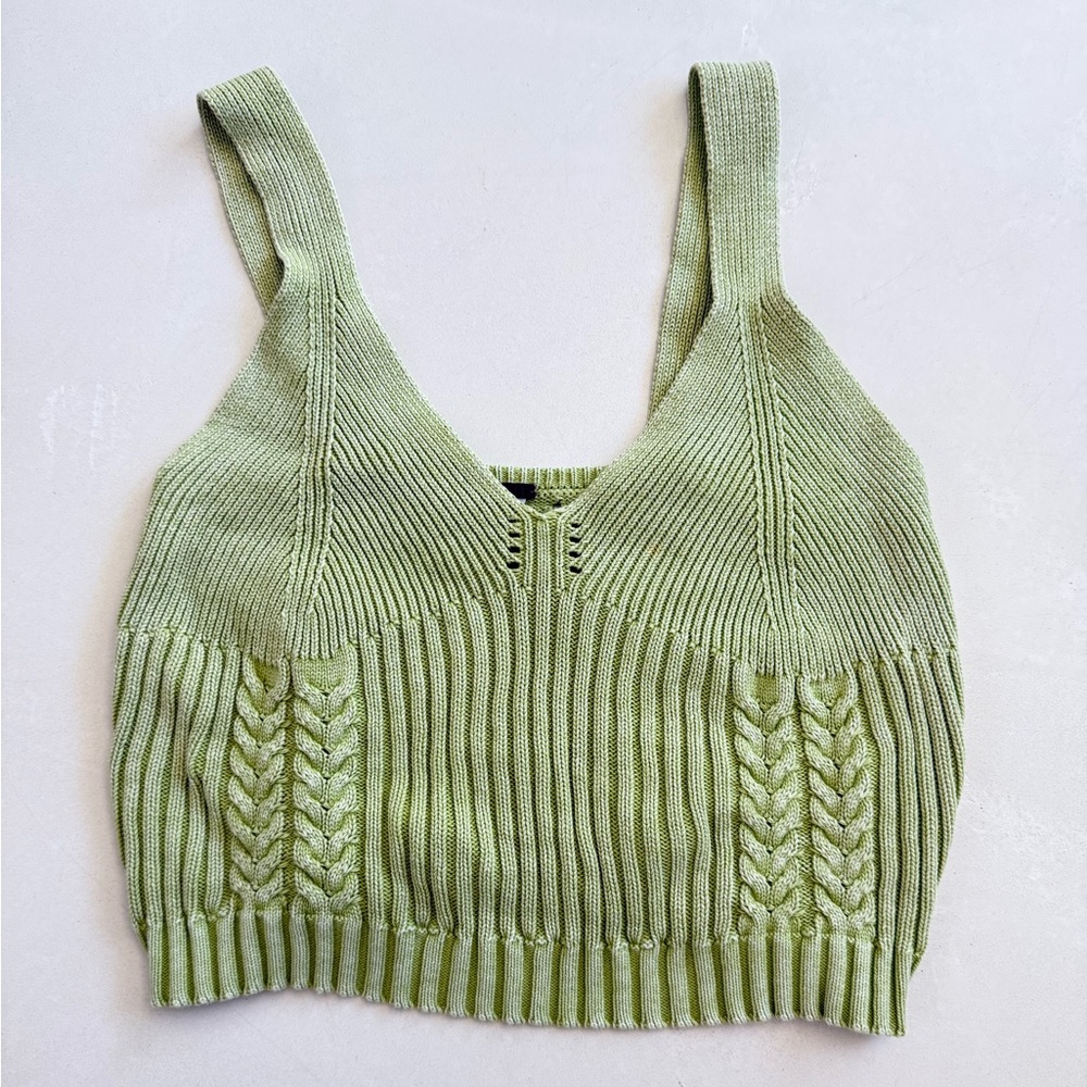 Young Fabulous & Broke Becca Green Knit Cotton Crop Tank Small